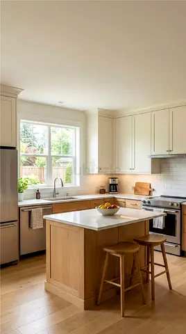 Modern kitchen with central island and built-in appliances