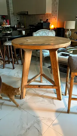 Solid Wood Round Side Table - Rustic Finish