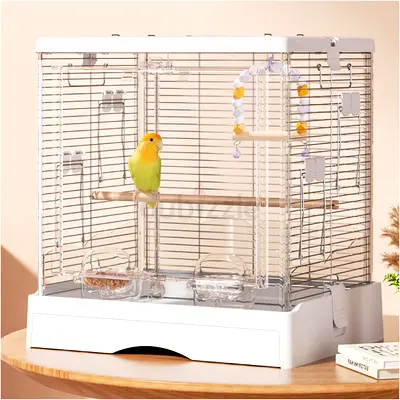 Transparent Acrylic Bird Cage With Free Bird Bathroom, Leather Cover & 16 Pads