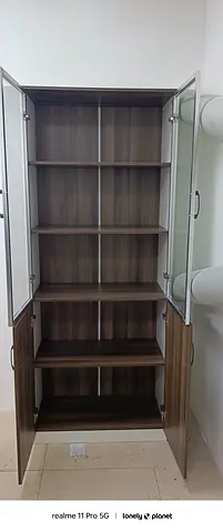 Tall Wooden Storage Cabinet with Glass Doors brand new