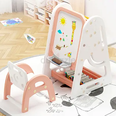 Brand new JUMBO Kids' Art Desk to Easel Storage Bookcase Set-Pink-With Stool