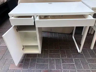 White Study Desk with Drawers and Cabinet - Good Condition