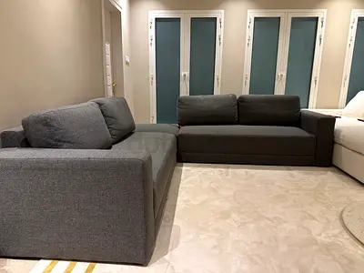Modern PotteryBarn L-shaped Grey Fabric Sofa + Ottoman | Excellent Condition