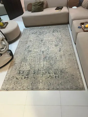 Modern Abstract Area Rug in Grey and Blue