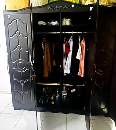 Black 4-Door Wardrobe with Mirrors - Good Condition