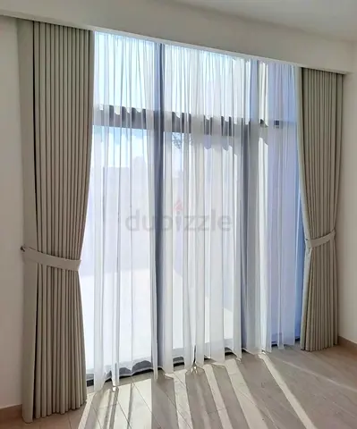 Pair of light grey blackout curtains with white sheer - like new