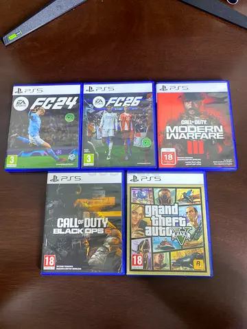 Five PS5 Game Discs - FIFA 26, GTA V, COD Black Ops6 , Modern Warfare III, Fifa24. ALL PERFECT