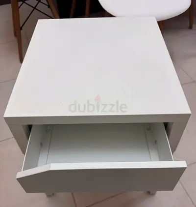 Simple white bedside table with single drawer - good condition