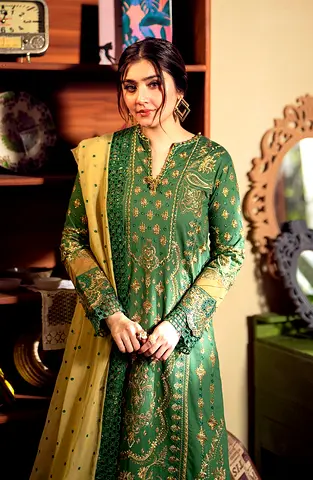 Maryum and Maria 3 piece size medium luxury loaded embroidered Green and Gold beautiful dress