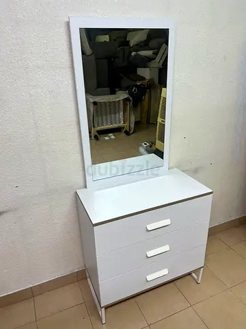 White 3-Drawer Dresser with Tall Mirror - Compact Vanity