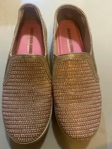 Skechers slip-on women's flats with pink insole and rhinestone detail, size please check
