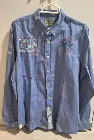 La Martina Light blue long-sleeve embroidered men's shirt, size XL