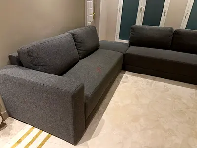 Modern PotteryBarn L-shaped Grey Fabric Sofa + Ottoman | Excellent Condition