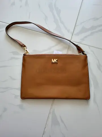 Michael Kors brown leather wristlet/shoulder clutch