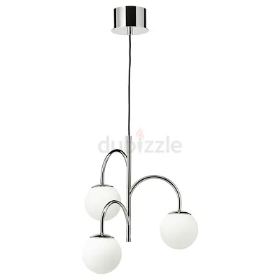 Ikea Pendant lamp, Chandelier 3-armed, chrome-plated/opal white glass, 55 cm