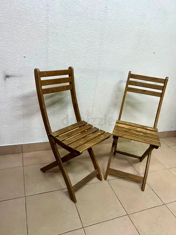 Set of 2 Wooden Folding Chairs - Light Brown