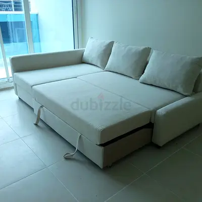 Comfortable 3-Seater Sofa Bed in Light Beige
