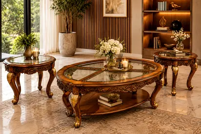 Sold wood centre table set of three