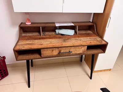 Rustic wooden writing desk with storage - compact study table