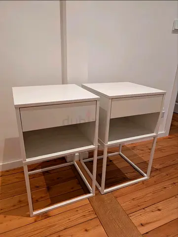 Vikhammer 2 Nightstand white set with drawer & metal