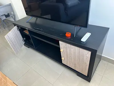 Low TV Stand / Entertainment Unit with Storage - Dark Wood, 2 Doors