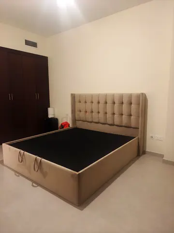 Beige Tufted Upholstered Bed Frame with out matters