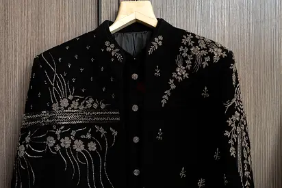 Black 3-Piece Embroidered Indian Sherwani Set – Sangeet / Reception