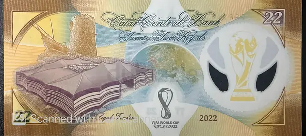 2022 Qatar FIFA World Cup Souvenir 22 Riyals Collectible Note
