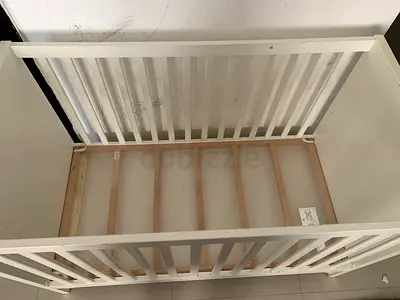 White Wooden Baby Crib - Standard Size (Needs Mattress)