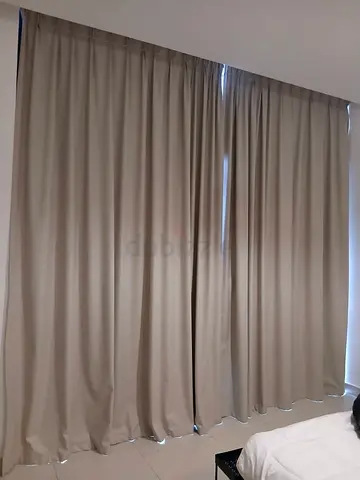 Beige Blackout Curtains — Ready-to-Hang, Good Condition