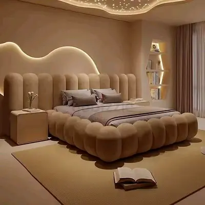 Customised Modern Upholstered Bubble Bed with optional Matching Nightstand