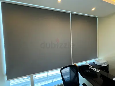 Grey Roller Blinds (Set of 2) — Good Condition