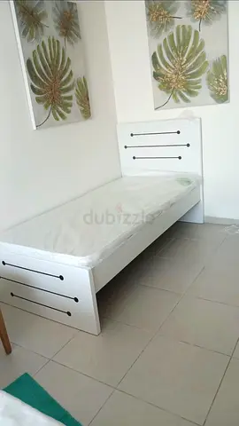 Single white wooden bed frame with mattress - brand new