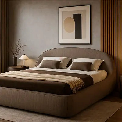 Modern Upholstered Bed with Curved Headboard