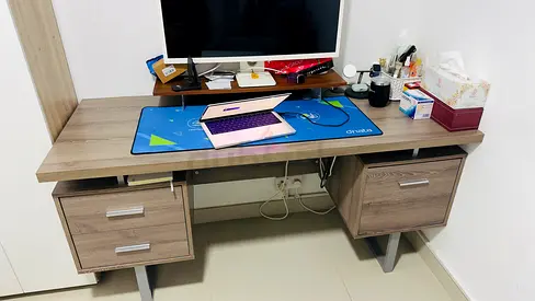 Used Wooden Computer Desk with Drawers - Good Condition.