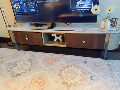 Modern low TV cabinet / tv unit with marble top
