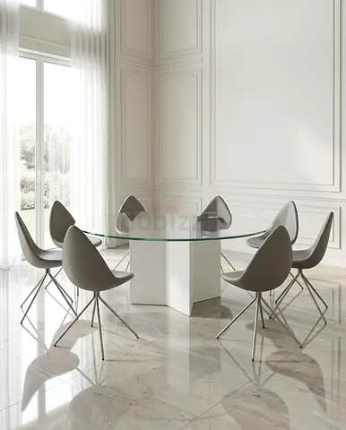 x8 pcs BOCONCEPT Ottawa dining chairs in light gray Nordic Grain leather upholstery