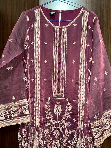 Maroon embroidered traditional women's 3 piece suit - medium/large