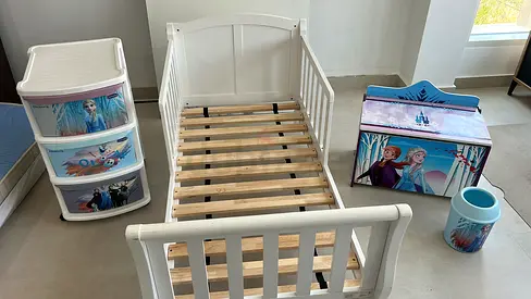White Toddler Bed and Frozen Themed Furniture Set