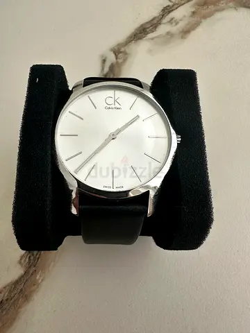 Classic CK-style Men's Watch with Black Leather Strap 43 mm quartz