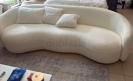 Curved Ivory Bouclé Sofa – 3-Seater, perfect Condition