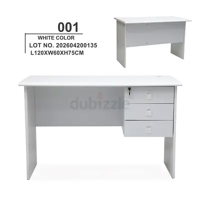 White Office Desk with 3 Lockable Drawers (L120 x W60 x H75 cm)