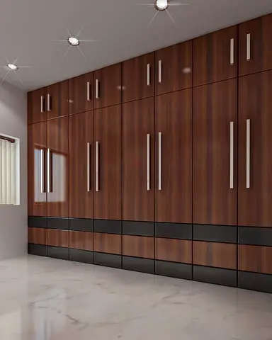 Custom Wall-to-Wall Wooden Wardrobe with Multiple Doors