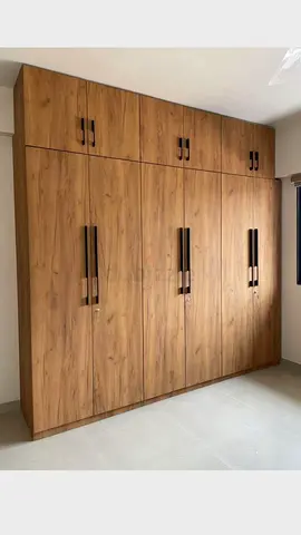 Built-in Wooden Wardrobe — 4-Door with Overhead Storage, Walnut Finish