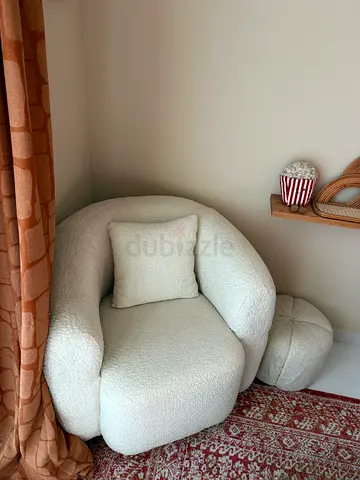 Bouclé nursery chair and pouf - custom
