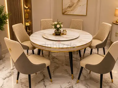 Brand-new Top marble Round Dinning Table with 6 Chairs Available