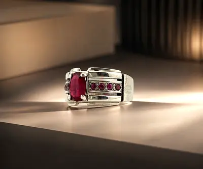 خاتم بحجر روبيلايت تورمالين طبيعي - Natural Rubellite Tourmaline Ring