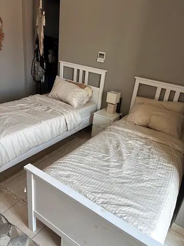 Two Beds + Two mattresses + Nightstand