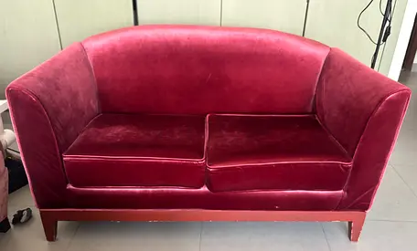Antique Maroon Velvet 2-Seater Sofa in Good Condition