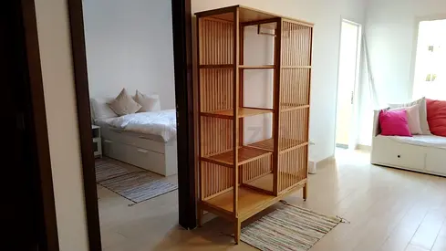 IKEA-style wooden open shelving unit / room divider - good condition